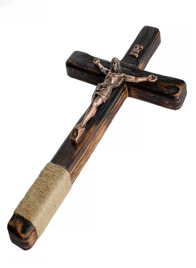 Asterom Rustic Crucifix Wall Cross - Handmade Wooden Catholic Crucifix Unique Charred Oak Technique - 12 Inch - Image 2